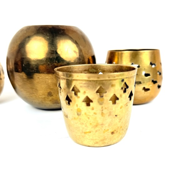 Set Of 5 India Brass Cut Out Candle Holders Lot Various Designs Clover, Duck, - Picture 4 of 11